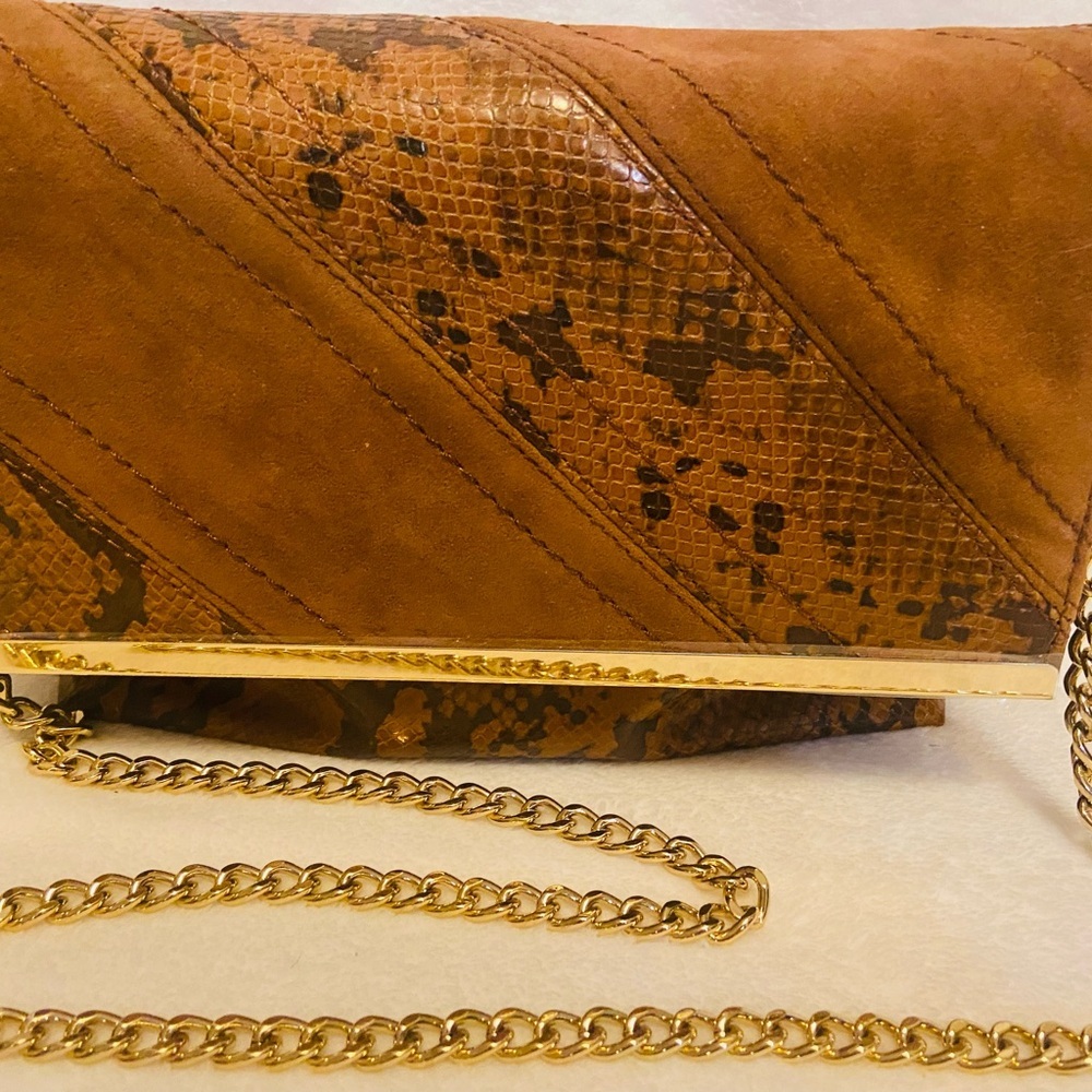 Kate Landry Brown Snakeskin Purse with Chain EUC